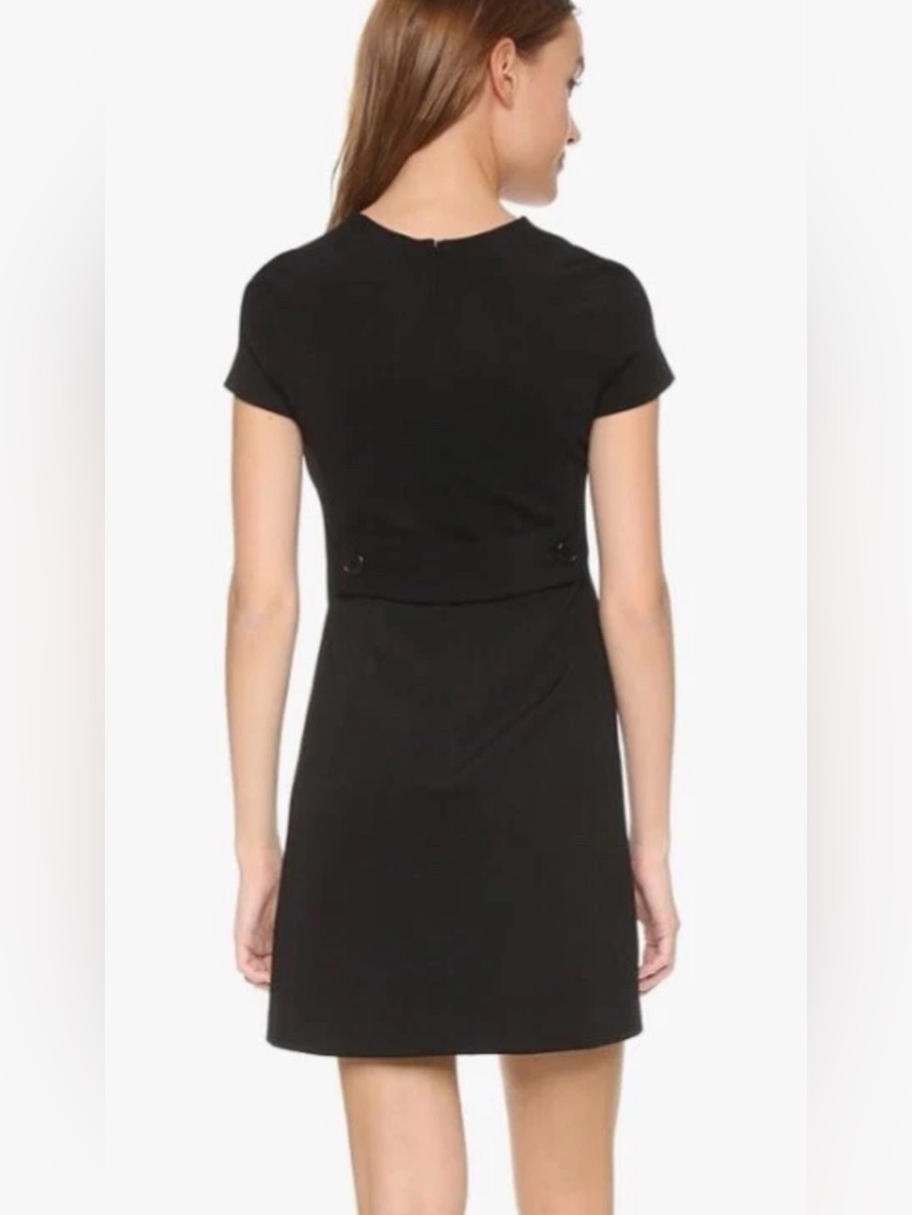 Woman THEORY black Jatinn K_oxford Knit S/s Sheath Dress Sz 6 EUC USA Stretch